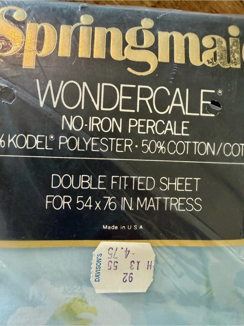 Vintage Springmaid Wondercale Floral Fitted Sheet ONLY. New. Sz-Full Blue